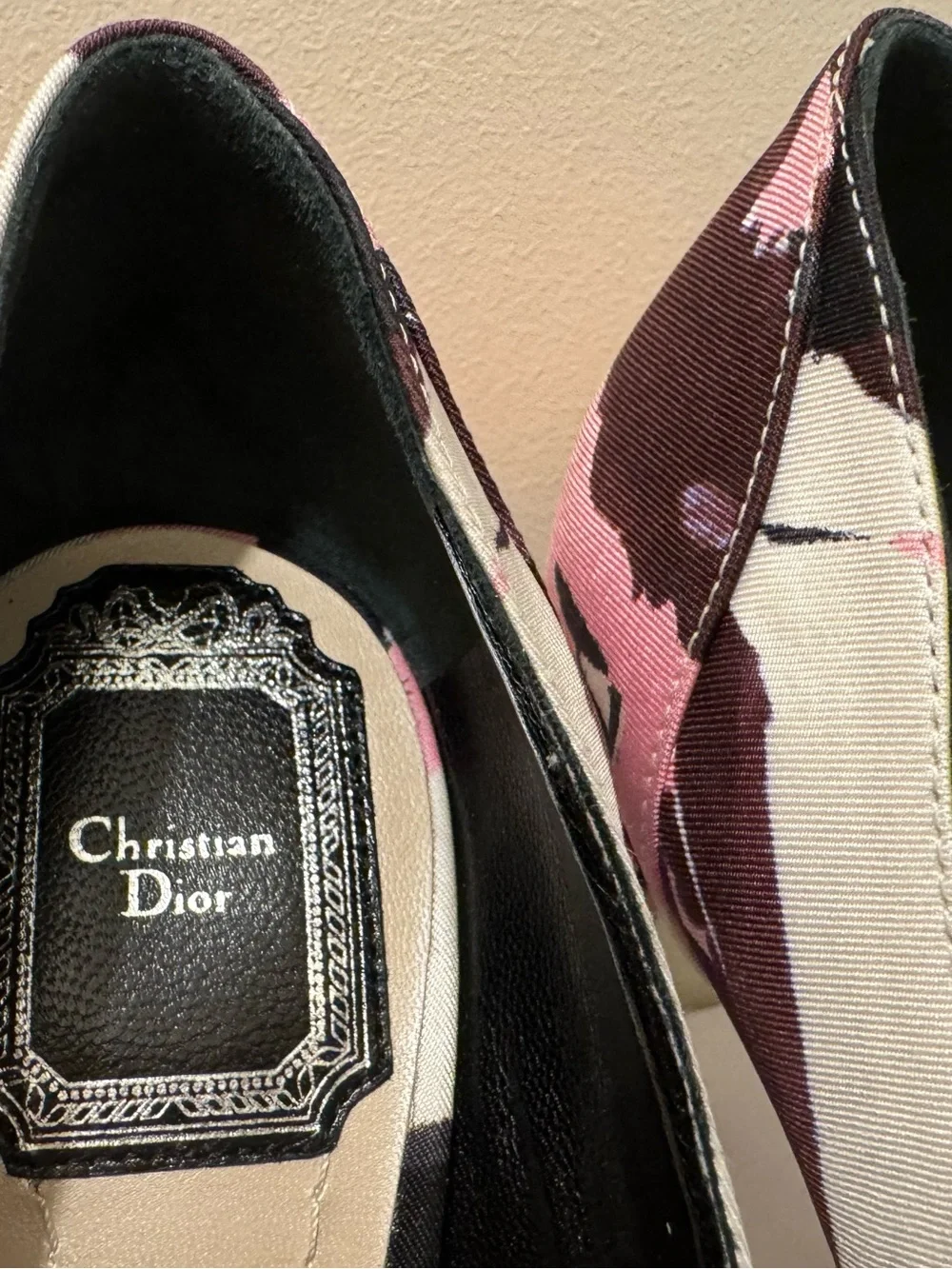 BNIB Christian Dior Songe Pink Burgundy Floral Satin Pumps Full Set Raf Simons